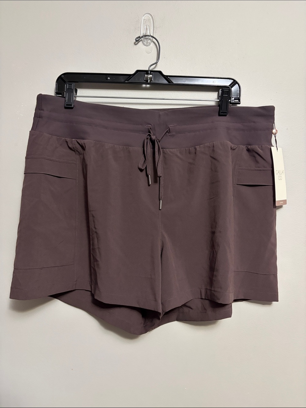 Calia Truelight Women's Drawstring Athletic Cargo Shorts Brown XL Mid Rise - Picture 2 of 5